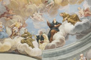 Detail van de koepel, Kerk van Sint Abbondio, Mezzegra, Como, Lombardije, Italië